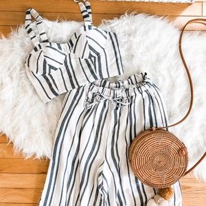 Striped Matching Set Balconette Top Wide Leg Pants